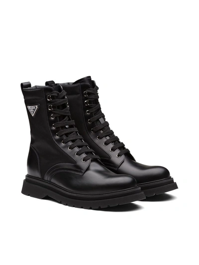 Shop Prada Ankle Boot In Brushed Leather And Nylon In Black