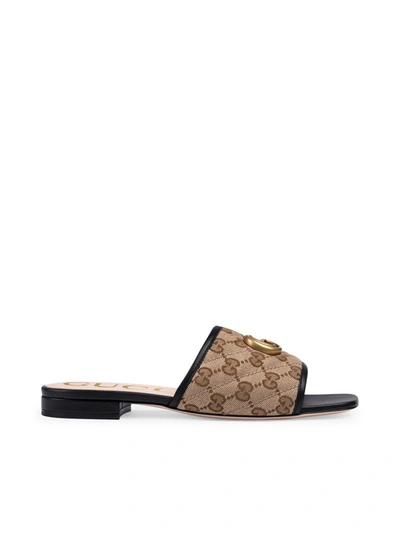 Shop Gucci Women`s Slider Sandal In Quilted Gg Fabric In Nude & Neutrals