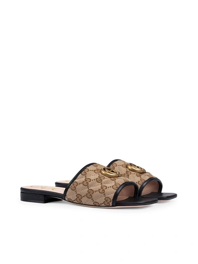 Shop Gucci Women`s Slider Sandal In Quilted Gg Fabric In Nude & Neutrals