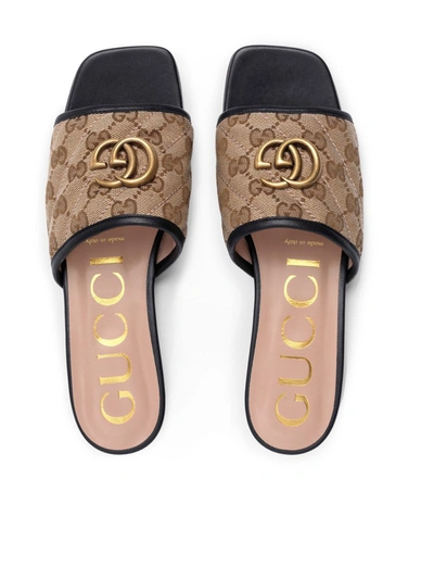 Shop Gucci Women`s Slider Sandal In Quilted Gg Fabric In Nude & Neutrals