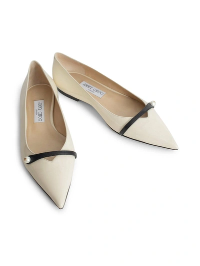 Shop Jimmy Choo High-shine Finish Pointed-toe Ballerina Shoes In White