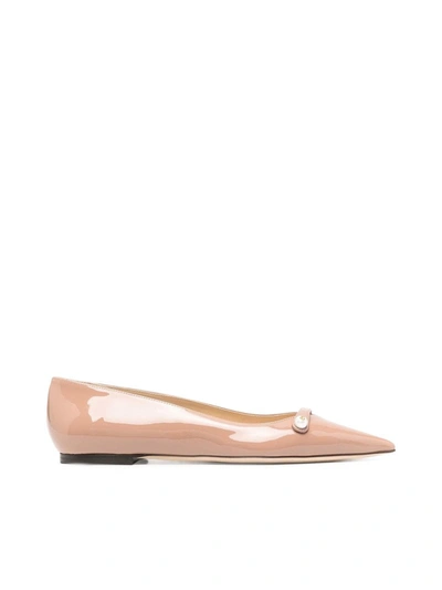 Shop Jimmy Choo High-shine Finish Pointed-toe Ballerina Shoes In Pink & Purple