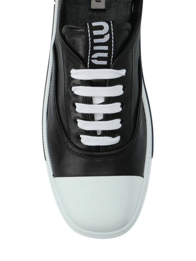 Shop Miu Miu Nappa Leather Lace-up Sneakers In Black