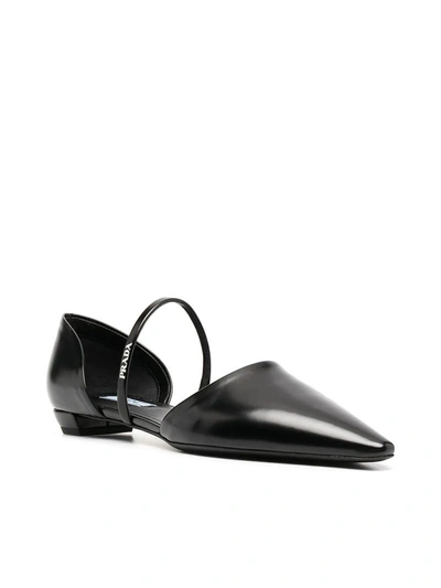 Shop Prada Leather Ballerina Shoes In Black