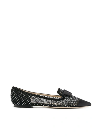 Shop Jimmy Choo Crystal Mesh Pointed-toe Loafers In Black