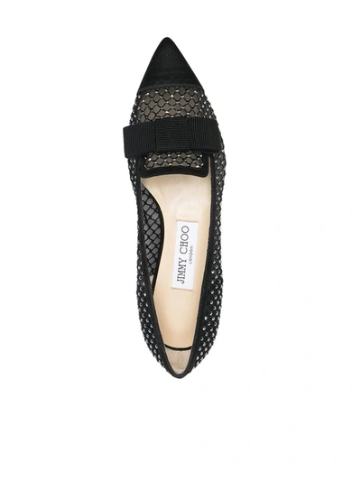 Shop Jimmy Choo Crystal Mesh Pointed-toe Loafers In Black