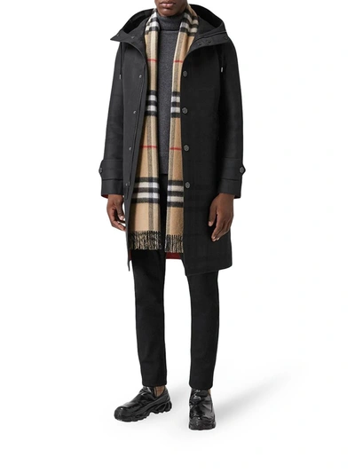 Shop Burberry Reversible Check Cashmere Scarf In Black
