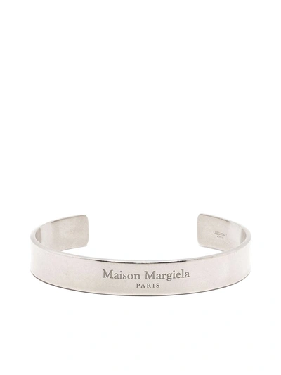 Shop Maison Margiela Rigid Bracelet With Engraved Logo In Metallic