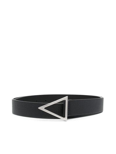 Shop Bottega Veneta Leather Belt With Triangular Buckle In Black