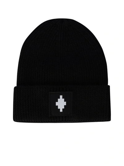 Shop Marcelo Burlon County Of Milan Logo Patch Knitted Beanie In Black