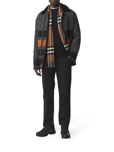 Shop Burberry Classic-check Fringed Scarf In Brown