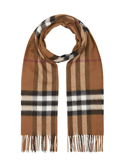 Shop Burberry Classic-check Fringed Scarf In Brown