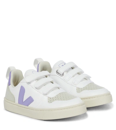 Shop Veja V-10 Leather And Suede Sneakers In White