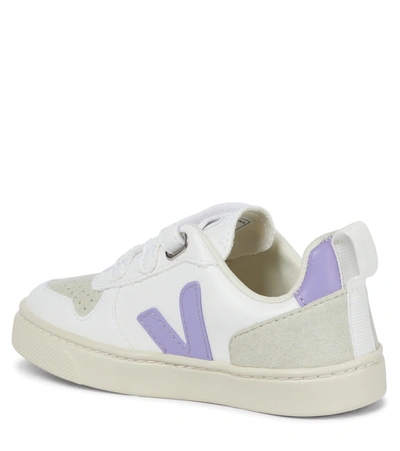 Shop Veja V-10 Leather And Suede Sneakers In White