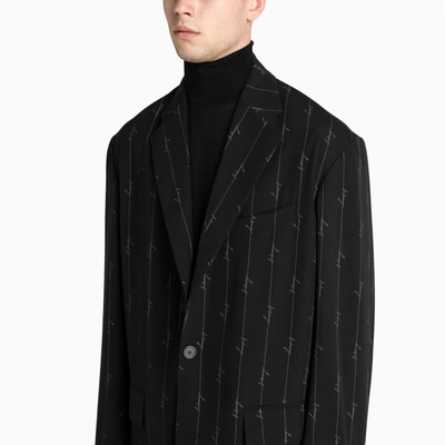 Shop Balenciaga Logo Stripe Blazer In Black