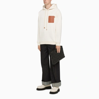 Shop Loewe White Hoodie With Leather Logo Patch