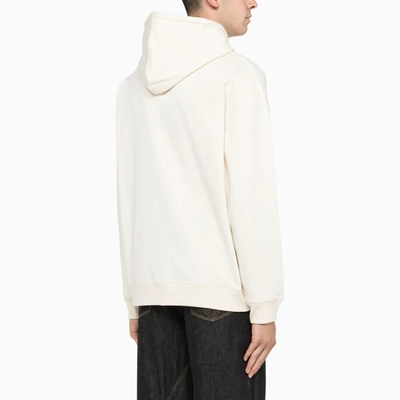 Shop Loewe White Hoodie With Leather Logo Patch