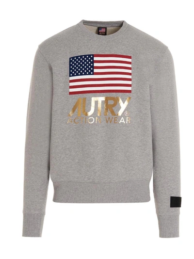 Shop Autry American Flag Print Sweatshirt In Grey