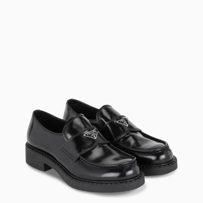 Shop Prada Black Brushed Leather Loafer