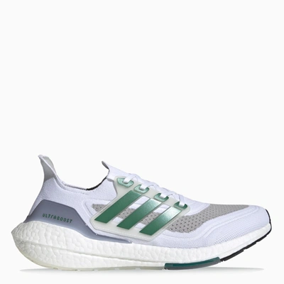 Shop Adidas Originals White/green Ultraboost 21 Sneakers