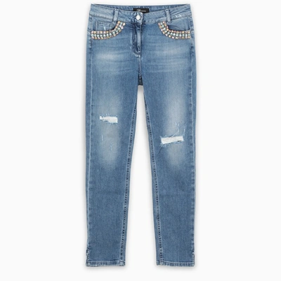 Shop Blumarine Slim Jeans With Crystal Detail In Blue