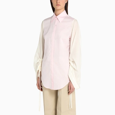Shop Loewe Pink Blouse With Curled Sleeves Detail In Multicolor