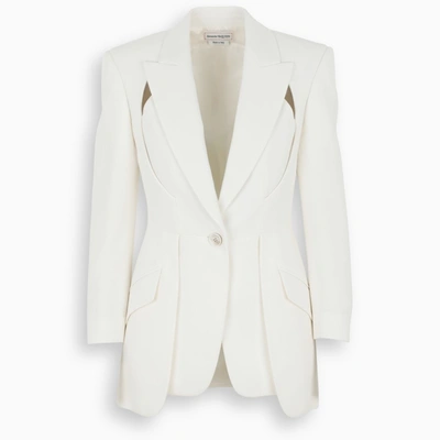 Shop Alexander Mcqueen Ivory Slash Leaf Cr&ecirc;pe Blazer In White