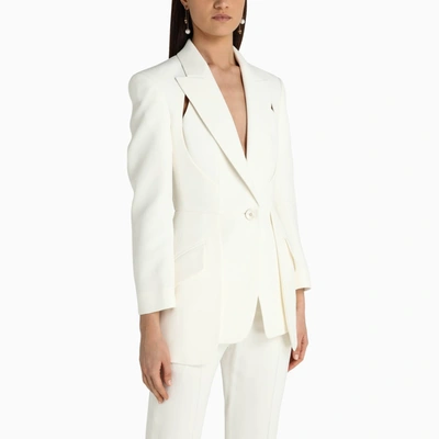 Shop Alexander Mcqueen Ivory Slash Leaf Cr&ecirc;pe Blazer In White