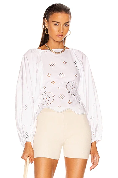 Shop Ganni Broderie Anglaise Top In Bright White