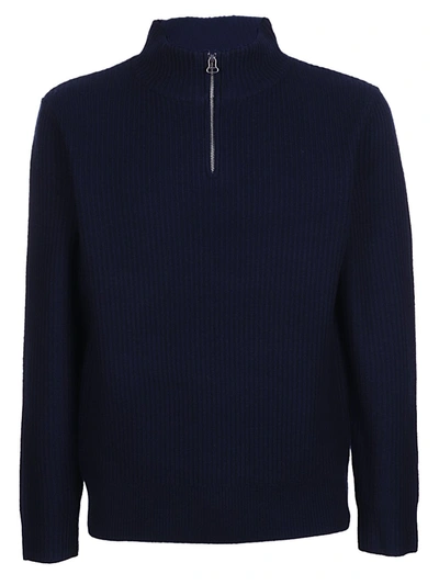 Shop Apc A.p.c. High Neck Ribbed Knitted Jumper In Navy