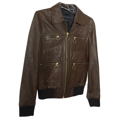 Pre owned Armand Basi Leather Biker Jacket In Brown ModeSens