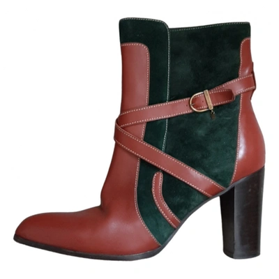 Pre-owned Fratelli Rossetti Leather Ankle Boots In Burgundy