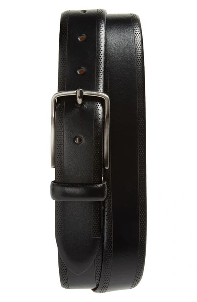 Shop Johnston & Murphy Perforated Leather Belt In Black Leather