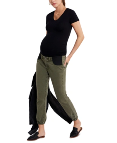 Shop Paige Denim Side-panel Maternity Jogger Jeans In Olive