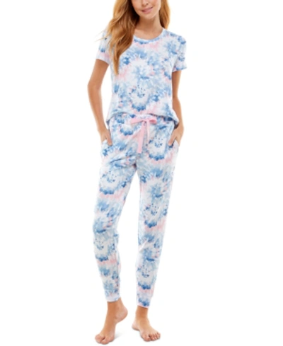Shop Roudelain V-neck T-shirt & Jogger Pants Pajama Set In Delicate Tie Dye White