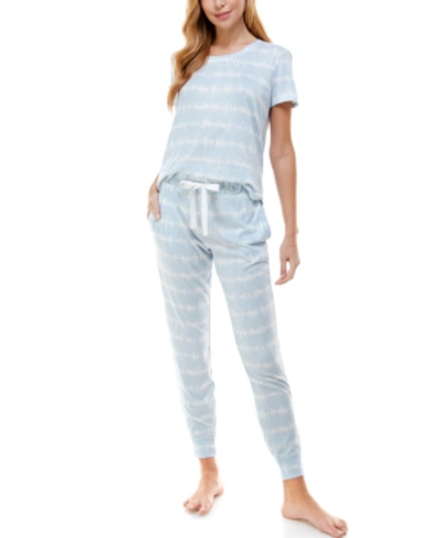 Shop Roudelain V-neck T-shirt & Jogger Pants Pajama Set In Tubular Tie Dye Blue Fog