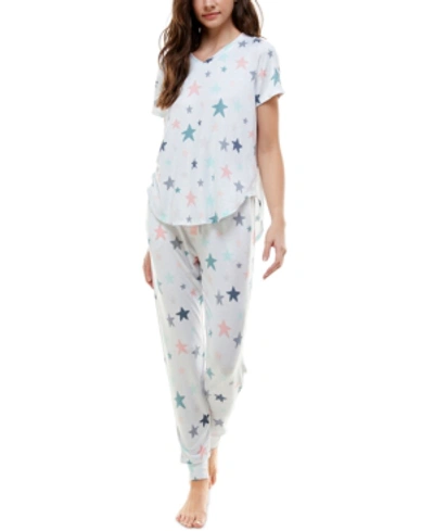 Shop Roudelain V-neck T-shirt & Jogger Pants Pajama Set In Windstar White