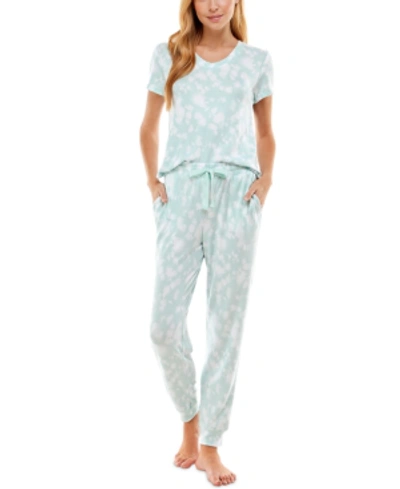 Shop Roudelain V-neck T-shirt & Jogger Pants Pajama Set In Pom Pom Tie Dye Icy Morn