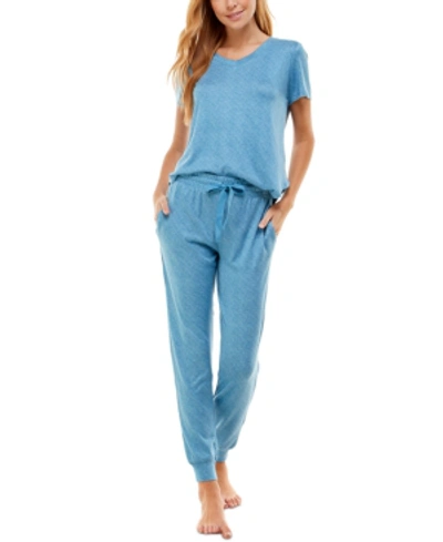 Shop Roudelain V-neck T-shirt & Jogger Pants Pajama Set In Niagara Space Dye