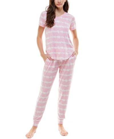 Shop Roudelain V-neck T-shirt & Jogger Pants Pajama Set In Tubular Tie Dye Orchird Smoke