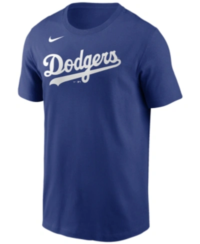 Shop Nike Los Angeles Dodgers Men's Swoosh Wordmark T-shirt In Royalblue