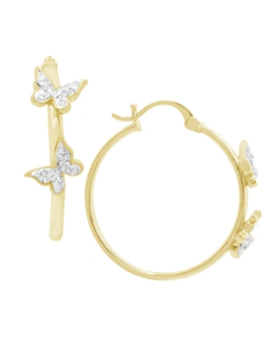 Essentials Hoop Earring With Clear Crystal Butterflies In Silver Plate Or Gold Plate In Gold