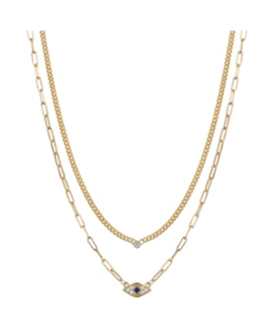 Unwritten Gold Flash Plated Cubic Zirconia Evil Eye Layered Necklace, 16+2" Extender In Gold