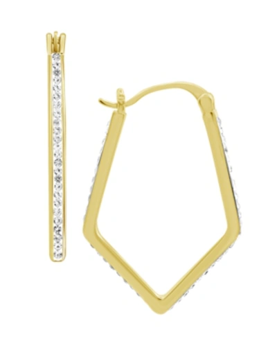 Shop Essentials Clear Crystal Pave Geometric Hoop Earring, Gold Plate And Silver Plate In Gold-tone
