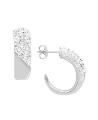 Shop Essentials Clear Crystal Pave J Hoop Earring, Gold Plate And Silver Plate In Silver-tone