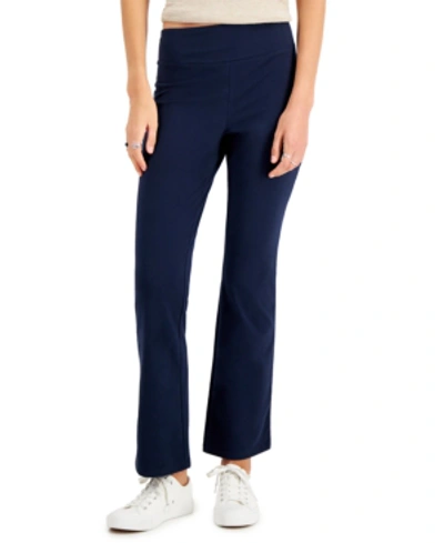 Shop Style & Co Petite Tummy-control Bootcut Yoga Pants, Created For Macy's In Industrial Blue