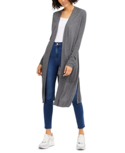 Shop Inc International Concepts Petite Ribbed Slit-hem Duster Cardigan Sweater, Created For Macy's In Medium Heather Gray