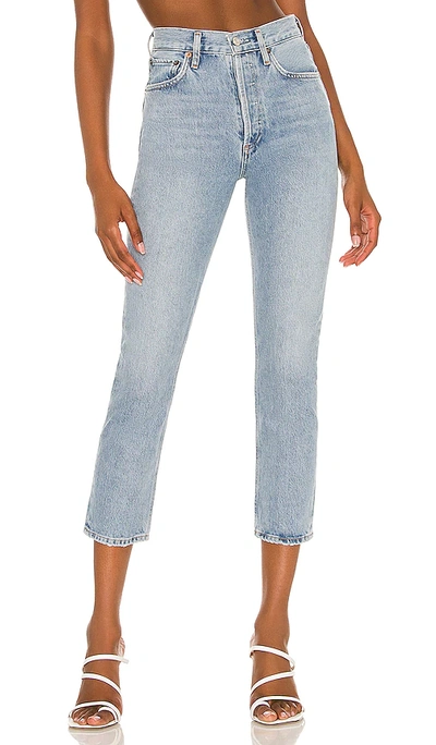 Shop Agolde Riley High Rise Straight Crop In Blue