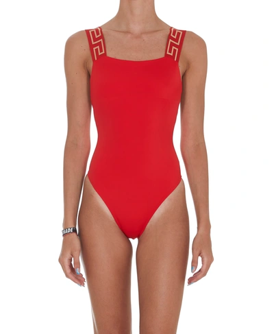 Shop Versace Swimsuit With Greek Print In Red