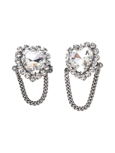 Shop Alessandra Rich Crystal-embellished Heart Earrings In White Silver